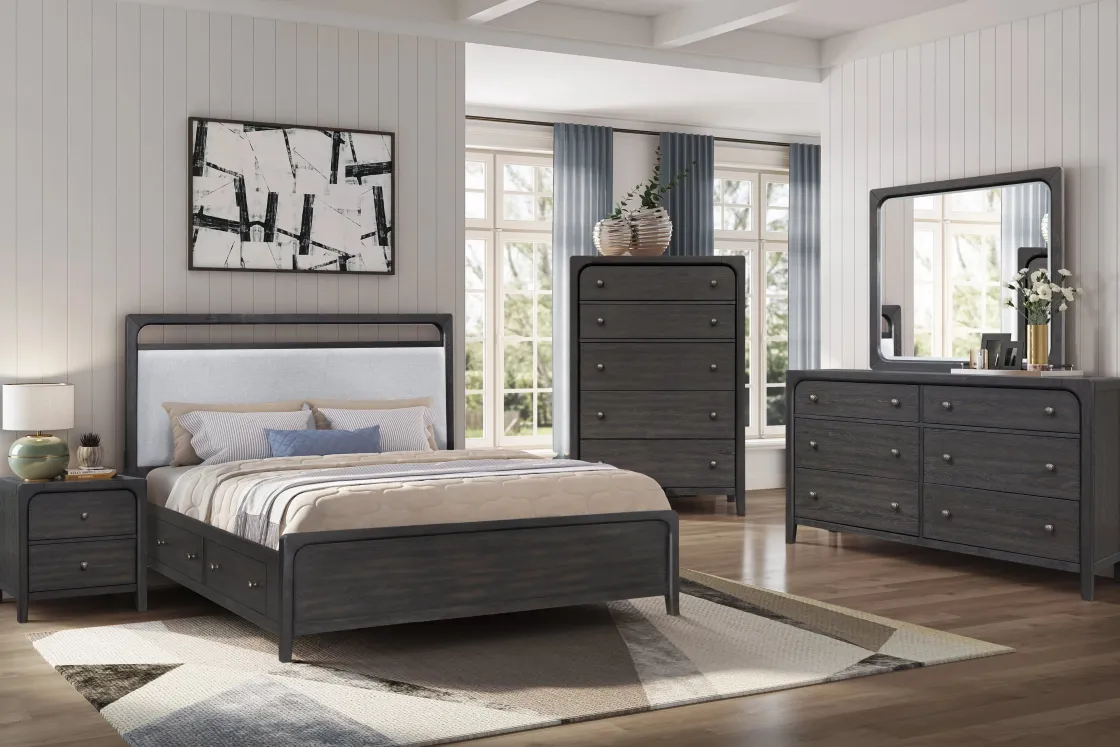 Mor Furniture Easton Upholstered Storage Bed, Dresser, Mirror & Nightstand In , Ca King