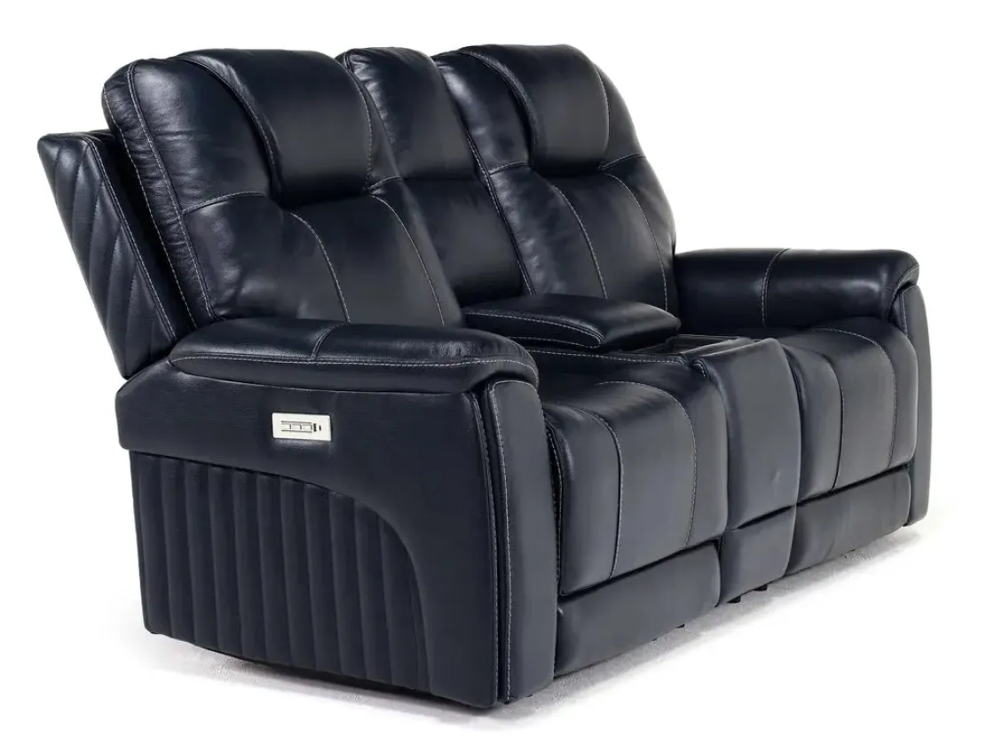 Mor Furniture Echo 3 Power Console Loveseat In Rainier Walnut Leather