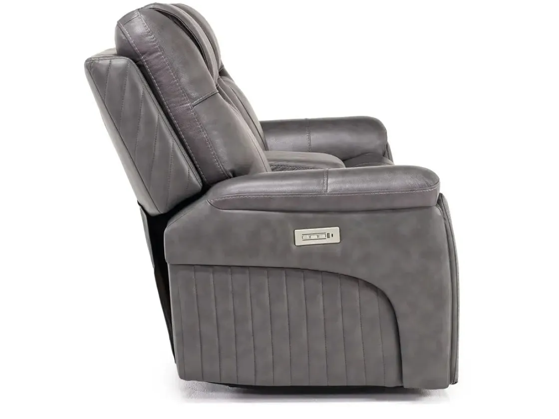 Mor Furniture Echo 3 Power Console Loveseat In Rainier Walnut Leather