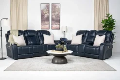 Mor Furniture Echo 3 Power Console Loveseat In Rainier Walnut Leather
