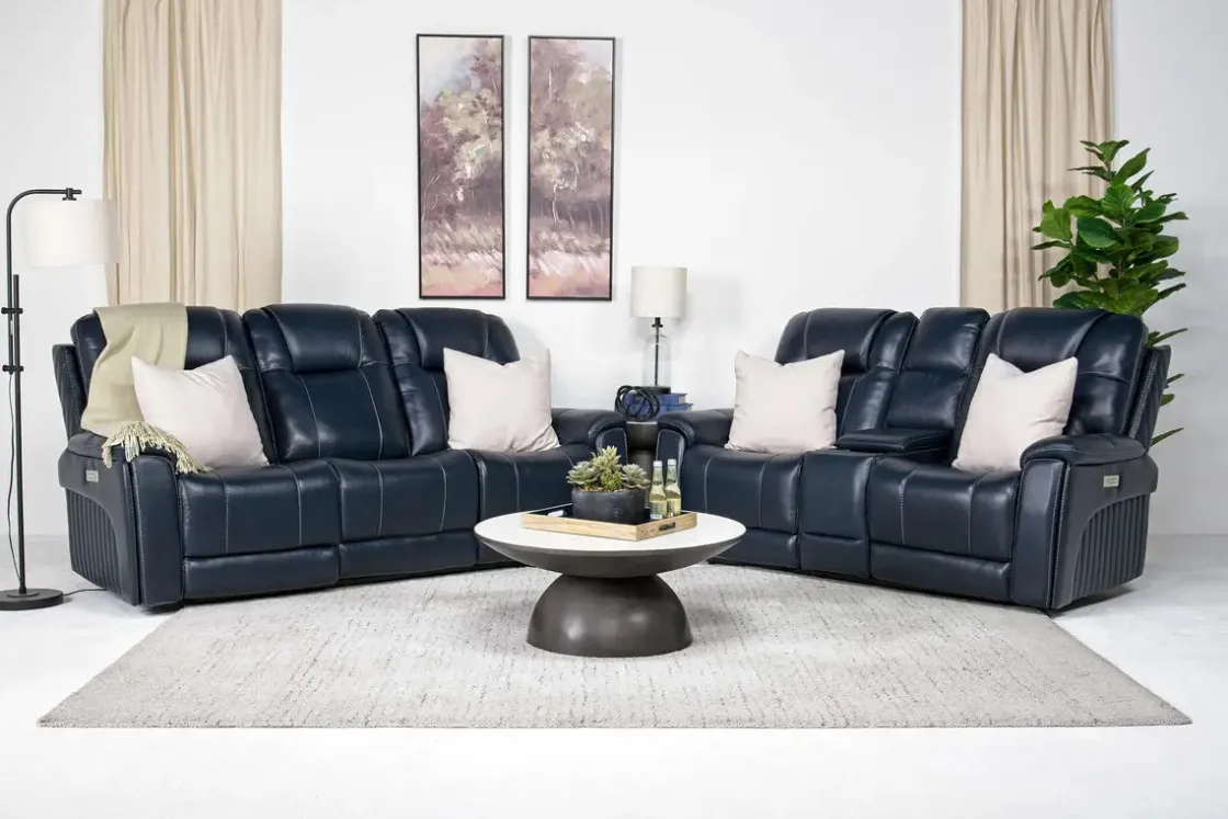 Mor Furniture Echo 3 Power Console Loveseat In Rainier Walnut Leather