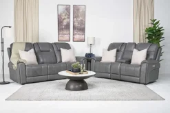 Mor Furniture Echo 3 Power Console Loveseat In Rainier Walnut Leather