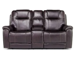 Mor Furniture Echo 3 Power Console Loveseat In Rainier Walnut Leather
