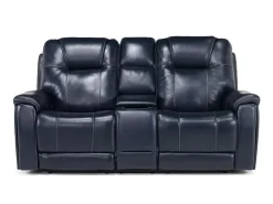 Mor Furniture Echo 3 Power Console Loveseat In Rainier Walnut Leather