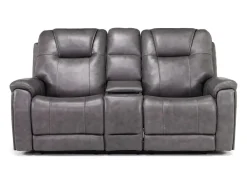 Mor Furniture Echo 3 Power Console Loveseat In Rainier Walnut Leather