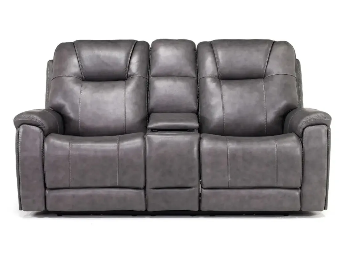 Mor Furniture Echo 3 Power Console Loveseat In Rainier Walnut Leather
