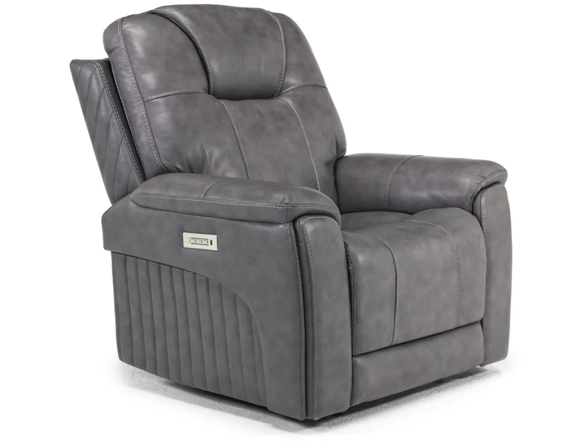Mor Furniture Echo 3 Power Theater Recliner W/ Immersive Sound In Rainer Storm Leather