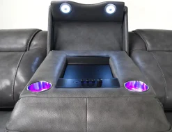 Mor Furniture Echo 3 Power Theater Sofa W/ Immersive Sound In Rainier Walnut Leather