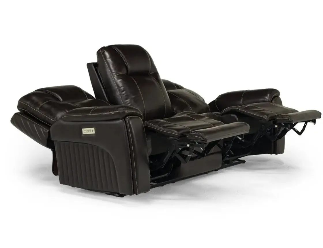 Mor Furniture Echo 3 Power Theater Sofa W/ Immersive Sound In Rainier Walnut Leather