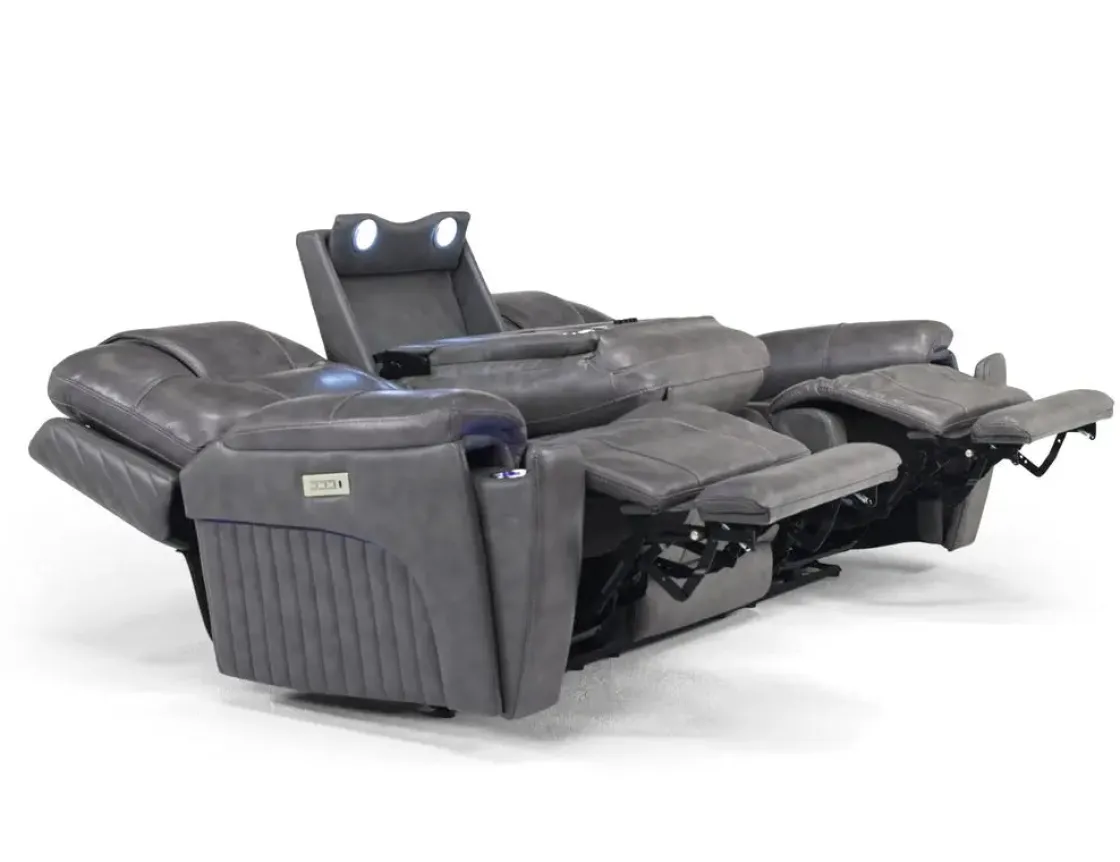 Mor Furniture Echo 3 Power Theater Sofa W/ Immersive Sound In Rainier Walnut Leather