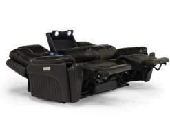 Mor Furniture Echo 3 Power Theater Sofa W/ Immersive Sound In Rainier Walnut Leather