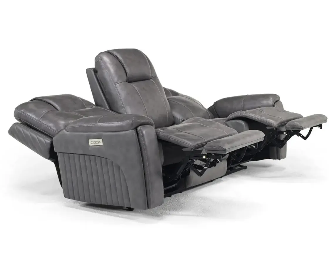 Mor Furniture Echo 3 Power Theater Sofa W/ Immersive Sound In Rainier Walnut Leather
