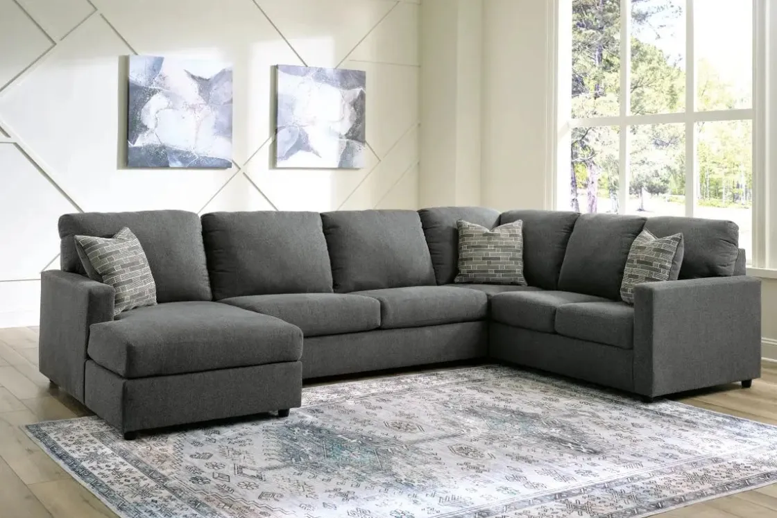 Mor Furniture Edenfield Tux Loveseat Chaise Sectional In Charcoal, Left Facing