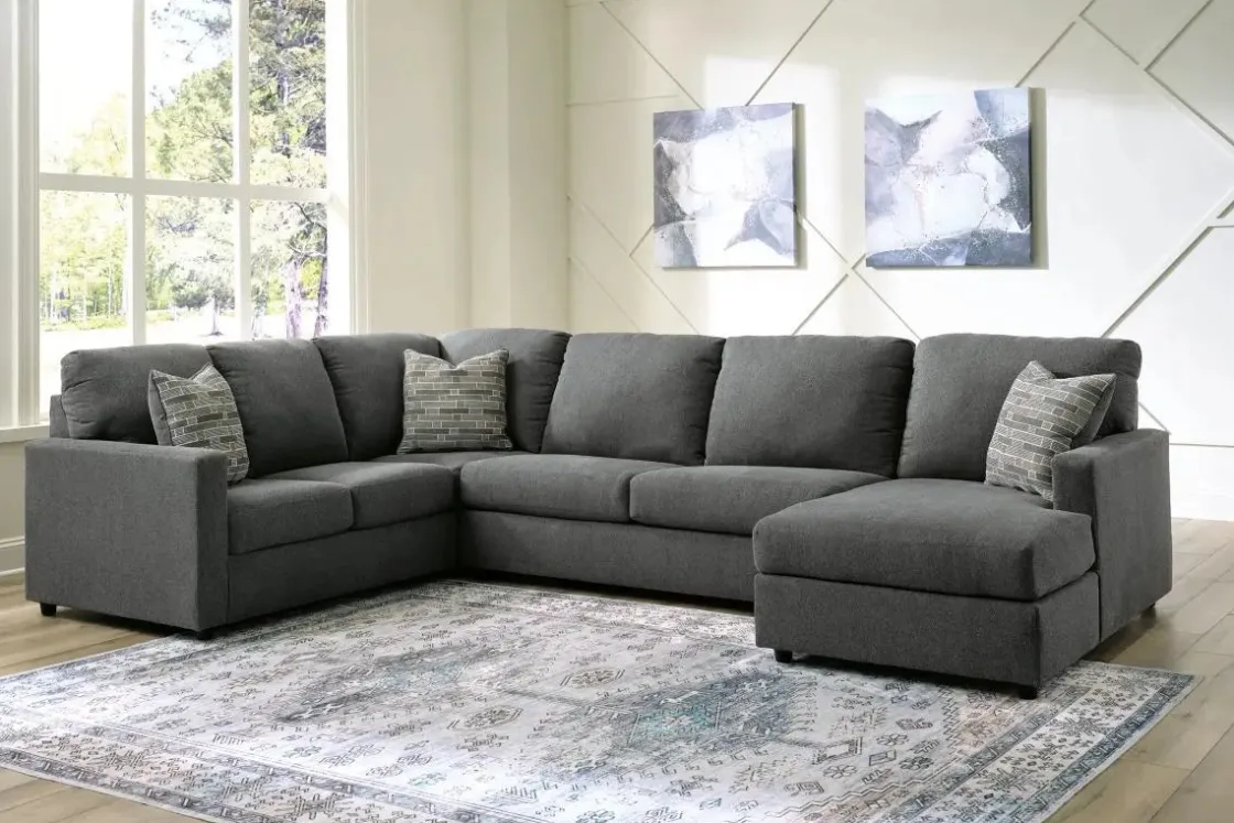Mor Furniture Edenfield Tux Loveseat Chaise Sectional In Charcoal, Left Facing
