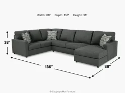 Mor Furniture Edenfield Tux Loveseat Chaise Sectional In Charcoal, Left Facing