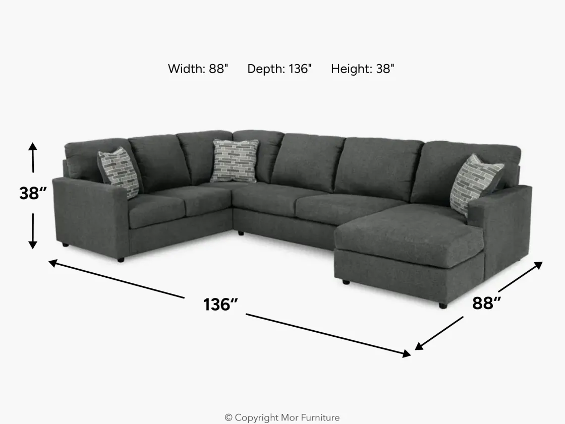 Mor Furniture Edenfield Tux Loveseat Chaise Sectional In Charcoal, Left Facing
