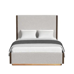 Mor Furniture Elm Upholstered Bed W/ Lights, Dresser, Mirror & Nightstand In Brown, Queen