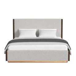 Mor Furniture Elm Upholstered Bed W/ Lights, Dresser, Mirror & Nightstand In Brown, Queen