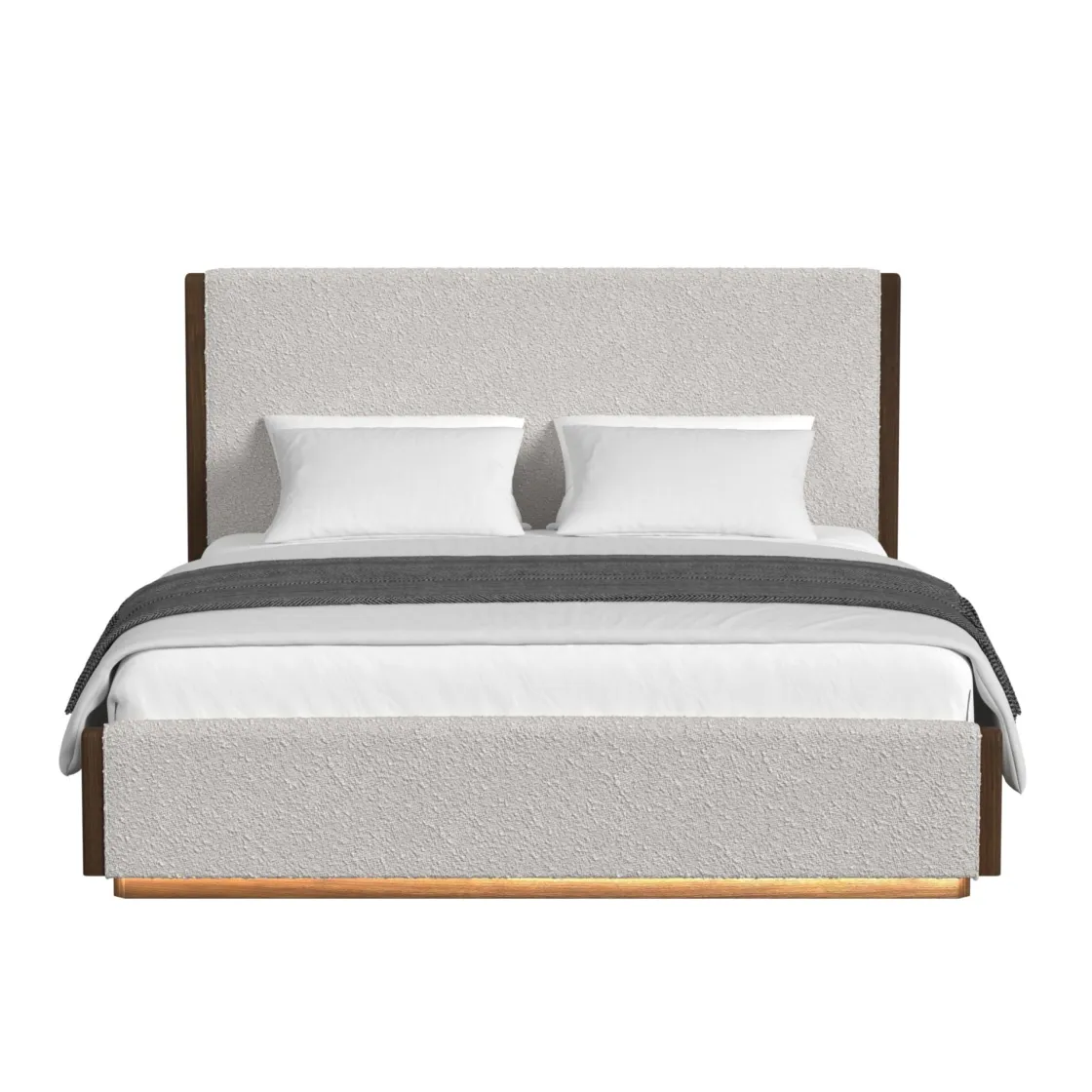 Mor Furniture Elm Upholstered Bed W/ Lights In Brown, Queen