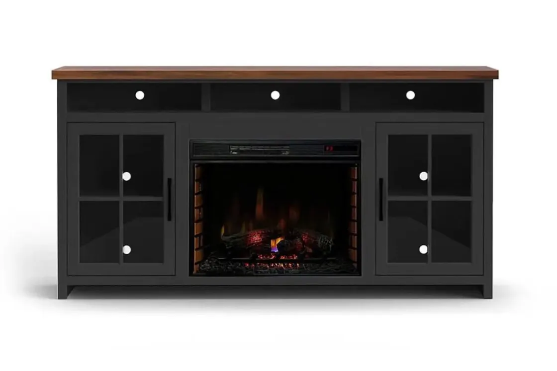 Mor Furniture Eloise Fireplace Console In Black & Whiskey, 96 Inch
