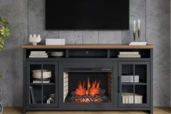 Mor Furniture Eloise Fireplace Console In Black & Whiskey, 96 Inch