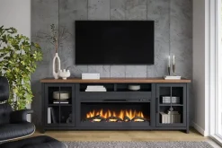 Mor Furniture Eloise Fireplace Console In Black & Whiskey, 96 Inch