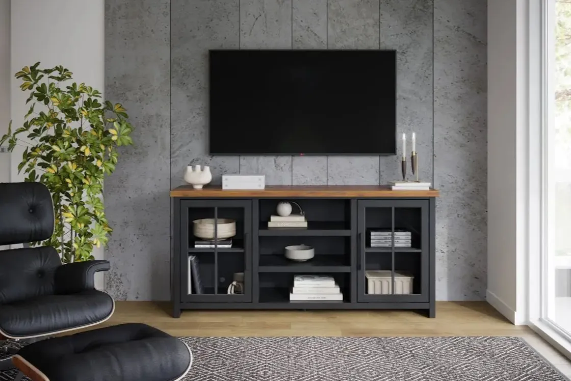 Mor Furniture Eloise Media Console In Black & Whiskey, 66 Inch