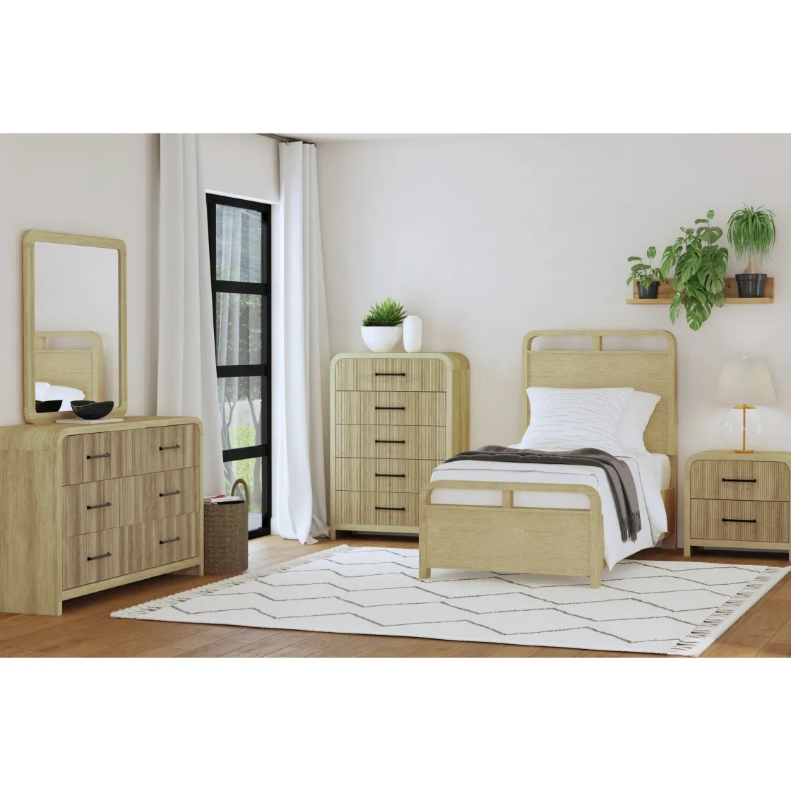 Mor Furniture Emberly Panel Bed, Dresser, Mirror & Nightstand In Black, Twin
