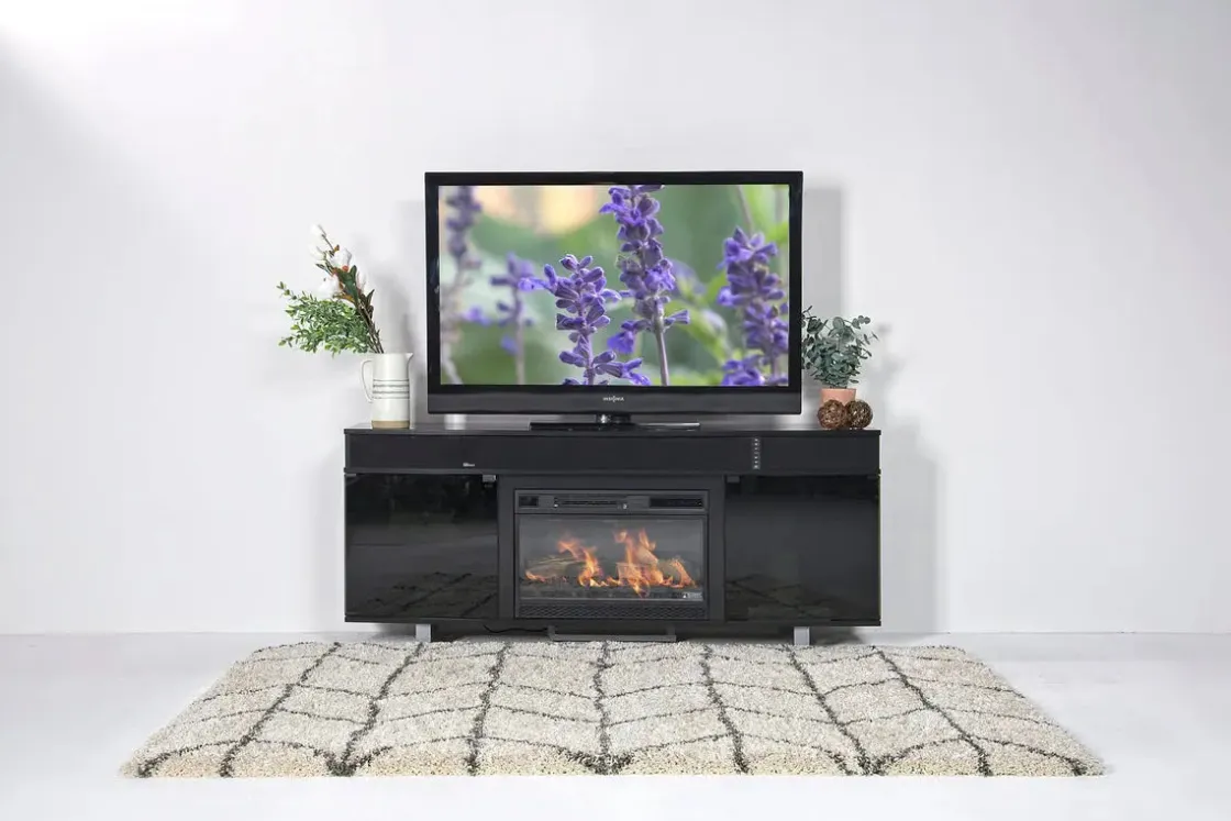 Mor Furniture Enterprise Console W/ Fireplace Insert In Black, 72 Inch