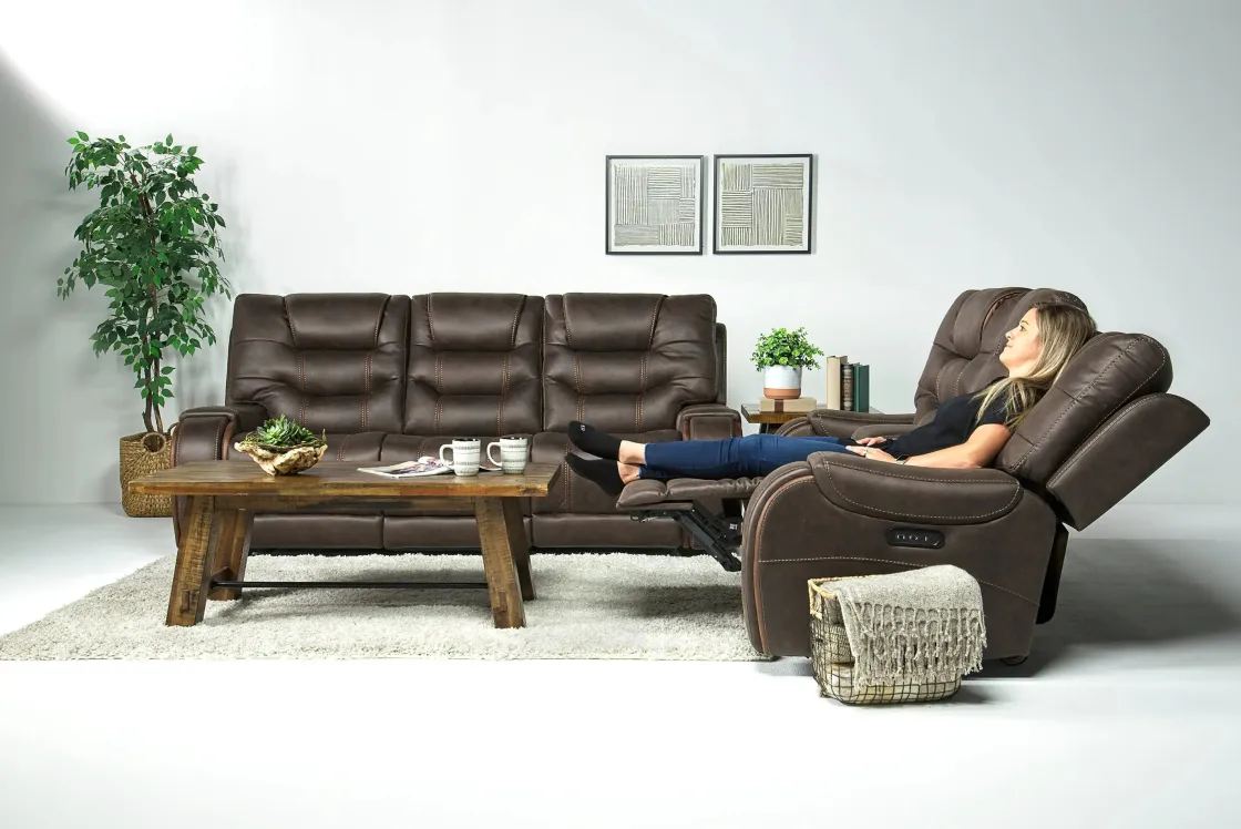 Mor Furniture Estilo 2 Power Console Loveseat In Canyon Gray