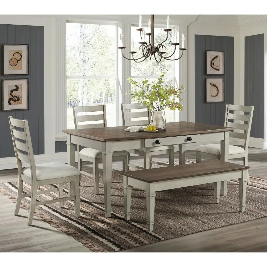 Mor Furniture Farmington Dining Bench In Medium Brown/Washed Stone