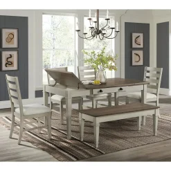 Mor Furniture Farmington Dining Table In Medium Brown/Washed Stone
