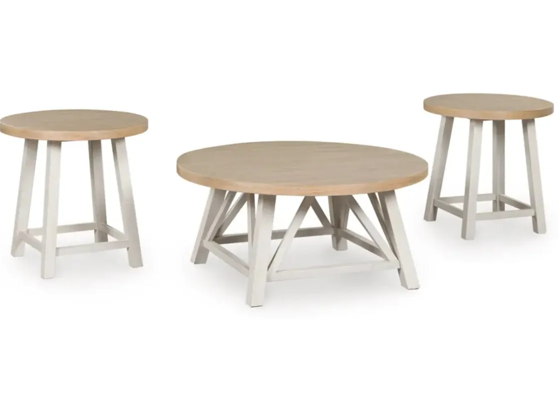 Mor Furniture Fawndell Coffee Table & 2 End Tables In Antique White/Brown