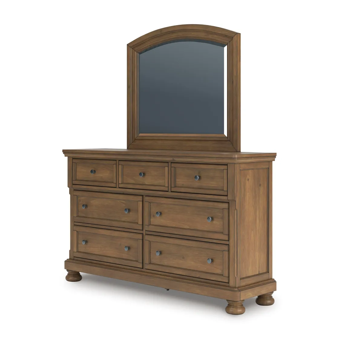 Mor Furniture Feddinger Panel Bed, Dresser, Mirror & Nightstand In Medium Brown, Queen
