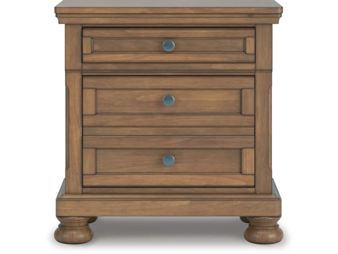 Mor Furniture Feddinger Panel Bed, Dresser, Mirror & Nightstand In Medium Brown, Queen