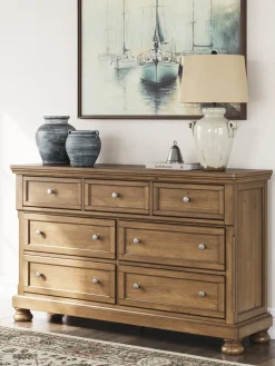 Mor Furniture Feddinger Panel Bed, Dresser, Mirror & Nightstand In Medium Brown, Queen