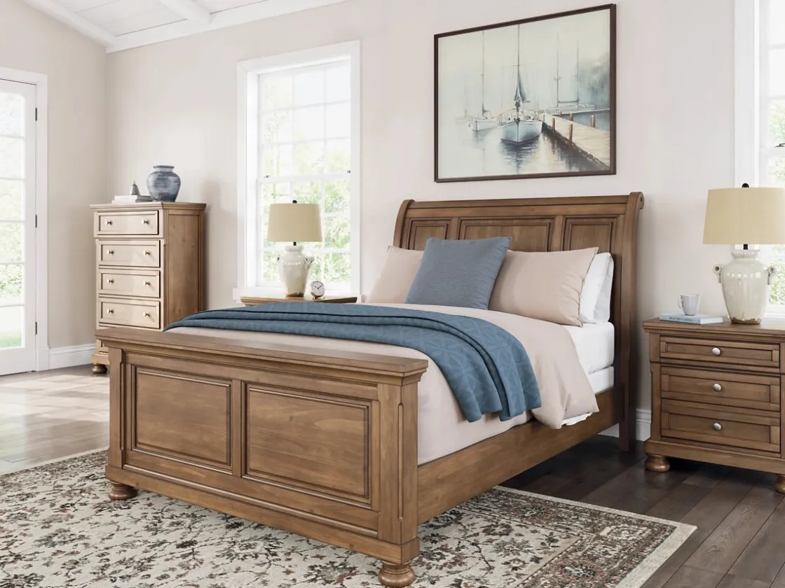 Mor Furniture Feddinger Sleigh Bed In Medium Brown, Queen