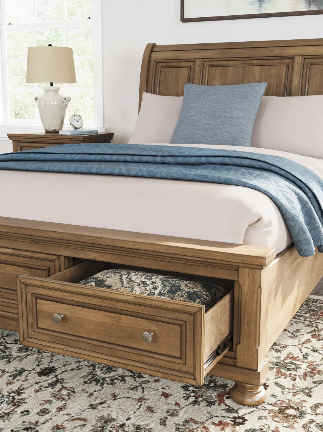 Mor Furniture Feddinger Sleigh Bed With Storage In Medium Brown, Queen