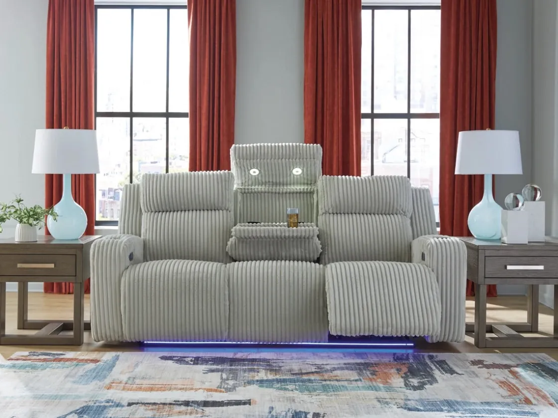 Mor Furniture Forest Lake 2 Power Sofa W/ Drop Down Table In Alloy