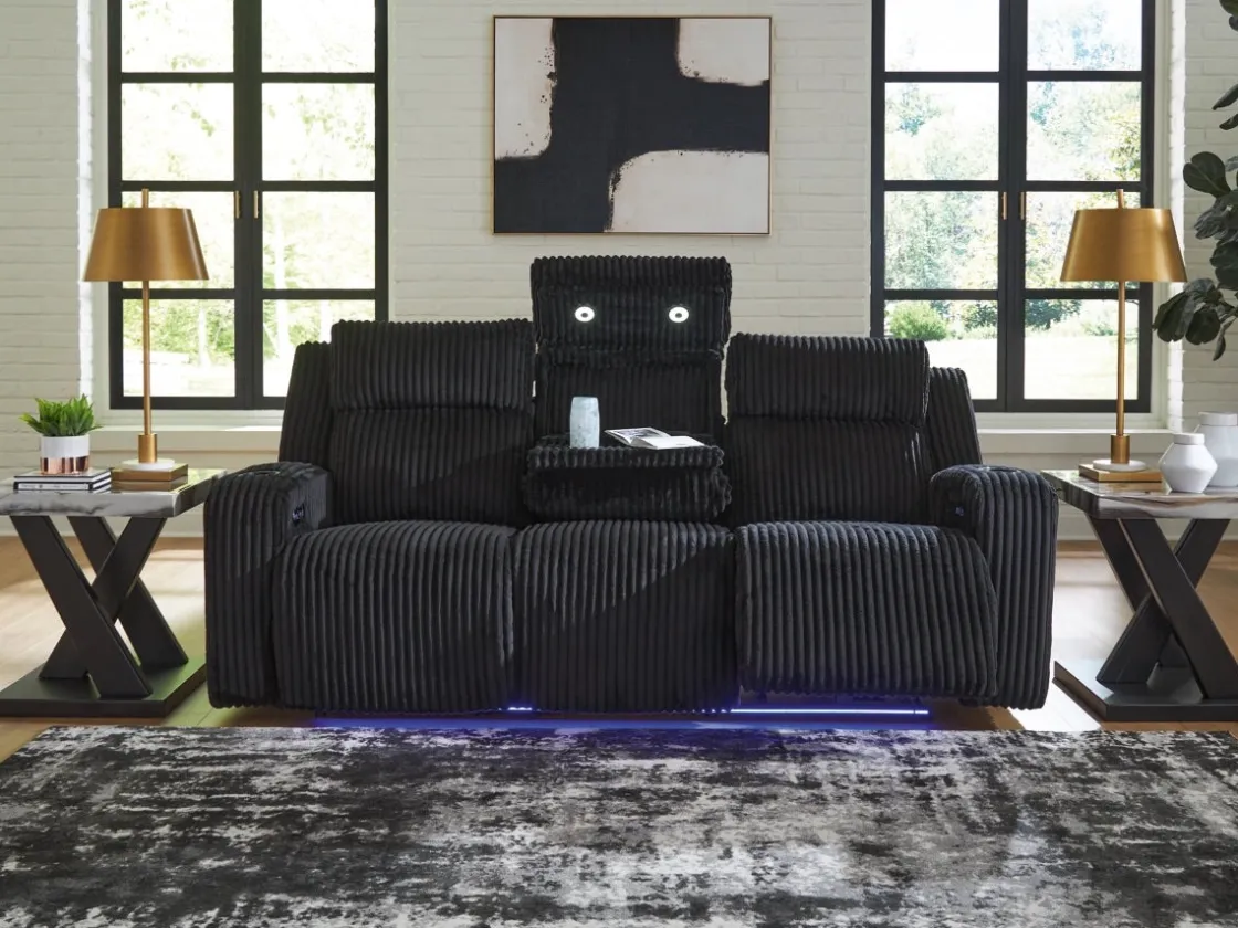 Mor Furniture Forest Lake 2 Power Sofa W/ Drop Down Table In Alloy