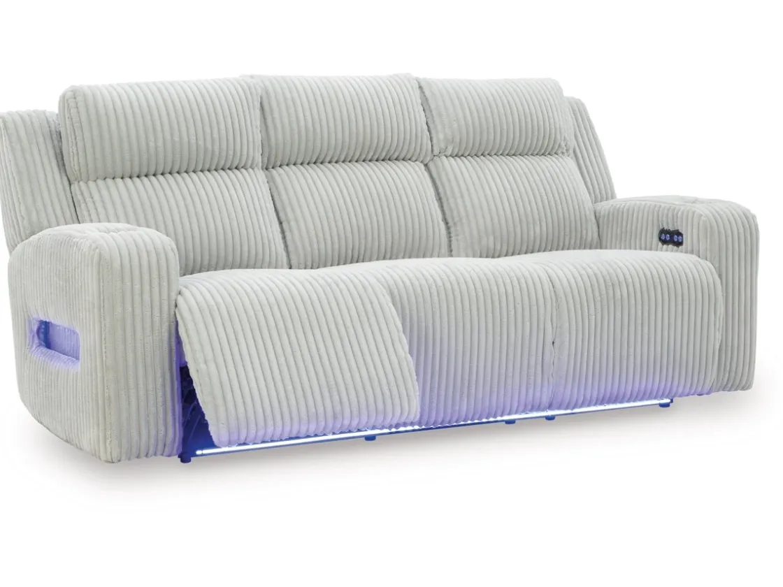 Mor Furniture Forest Lake 2 Power Sofa W/ Drop Down Table In Alloy
