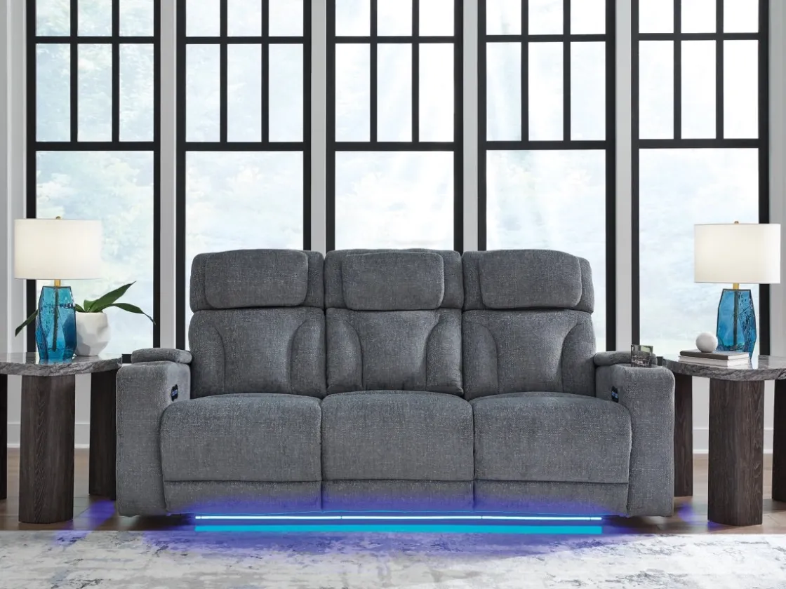 Mor Furniture Forest Lake 2 Power Sofa W/ Drop Down Table In Alloy