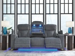 Mor Furniture Forest Lake 2 Power Sofa W/ Drop Down Table In Alloy