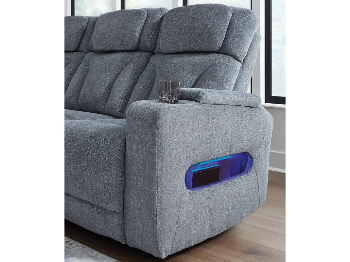 Mor Furniture Forest Lake 2 Power Sofa W/ Drop Down Table In Alloy