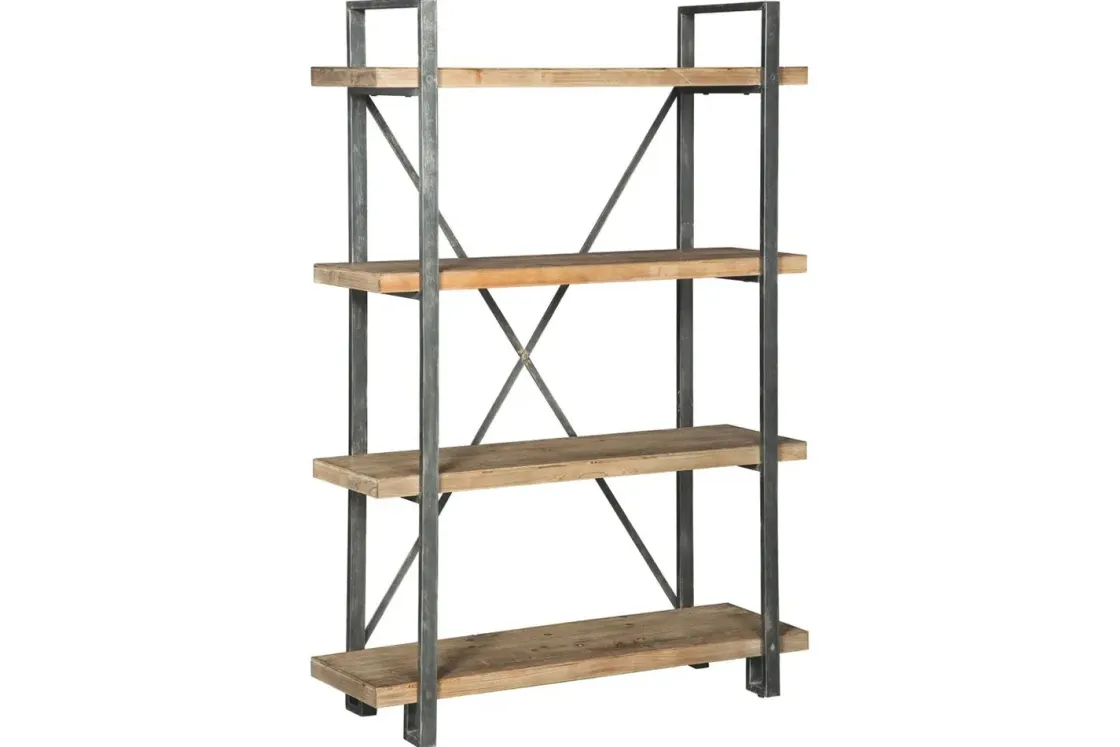 Mor Furniture Forestmin Tall Bookcase In Natural Wood & Gray Metal