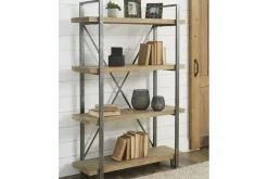 Mor Furniture Forestmin Tall Bookcase In Natural Wood & Gray Metal