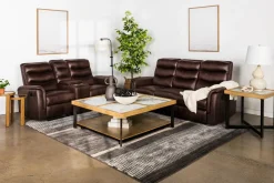 Mor Furniture Forte Reclining Console Loveseat In Dark Brown