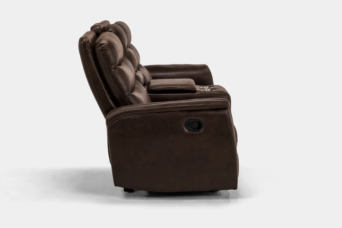 Mor Furniture Forte Reclining Console Loveseat In Dark Brown