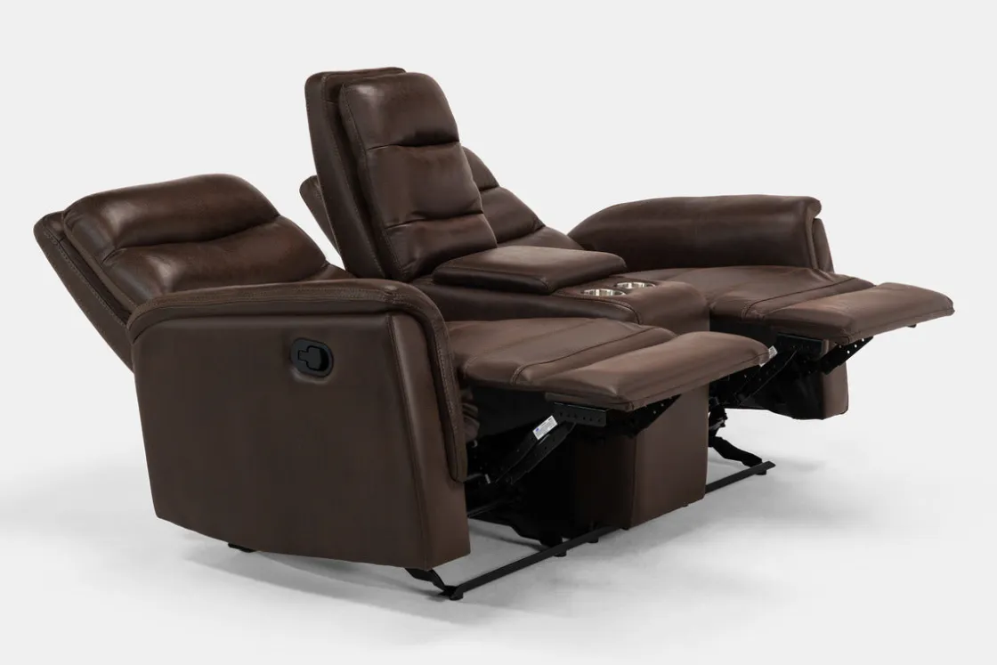 Mor Furniture Forte Reclining Console Loveseat In Dark Brown