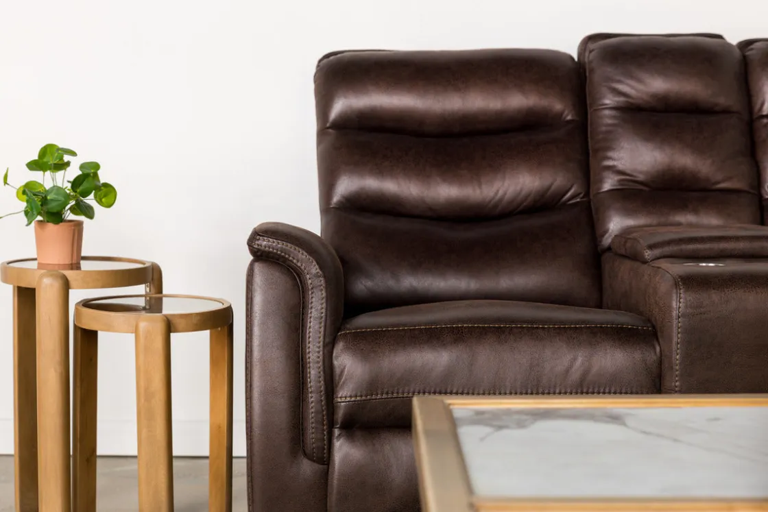 Mor Furniture Forte Reclining Console Loveseat In Dark Brown